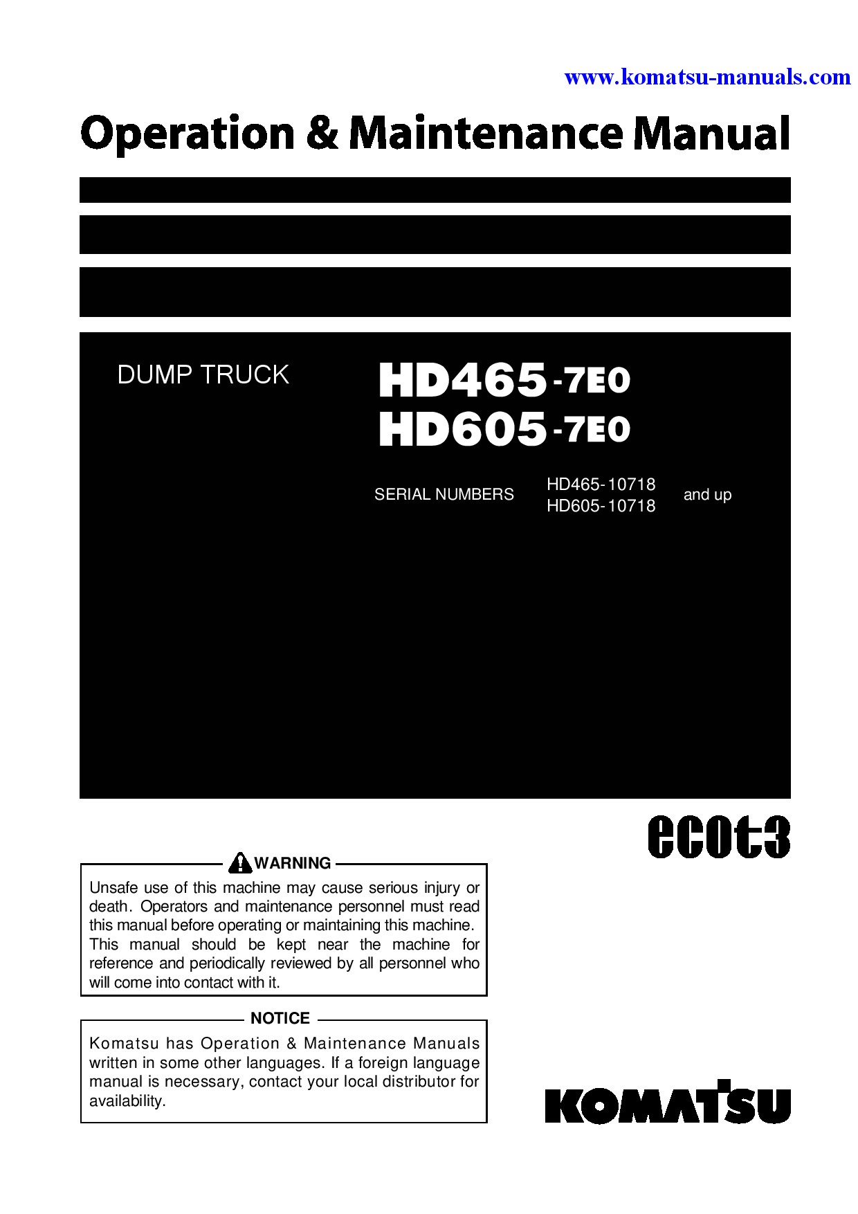 Komatsu hd605-7(jpn)-e0 operation and maintenance manuals dumptrucks rigid download Komatsu hd605-7(jpn)-e0 operation and maintenance manuals dumptrucks rigid download