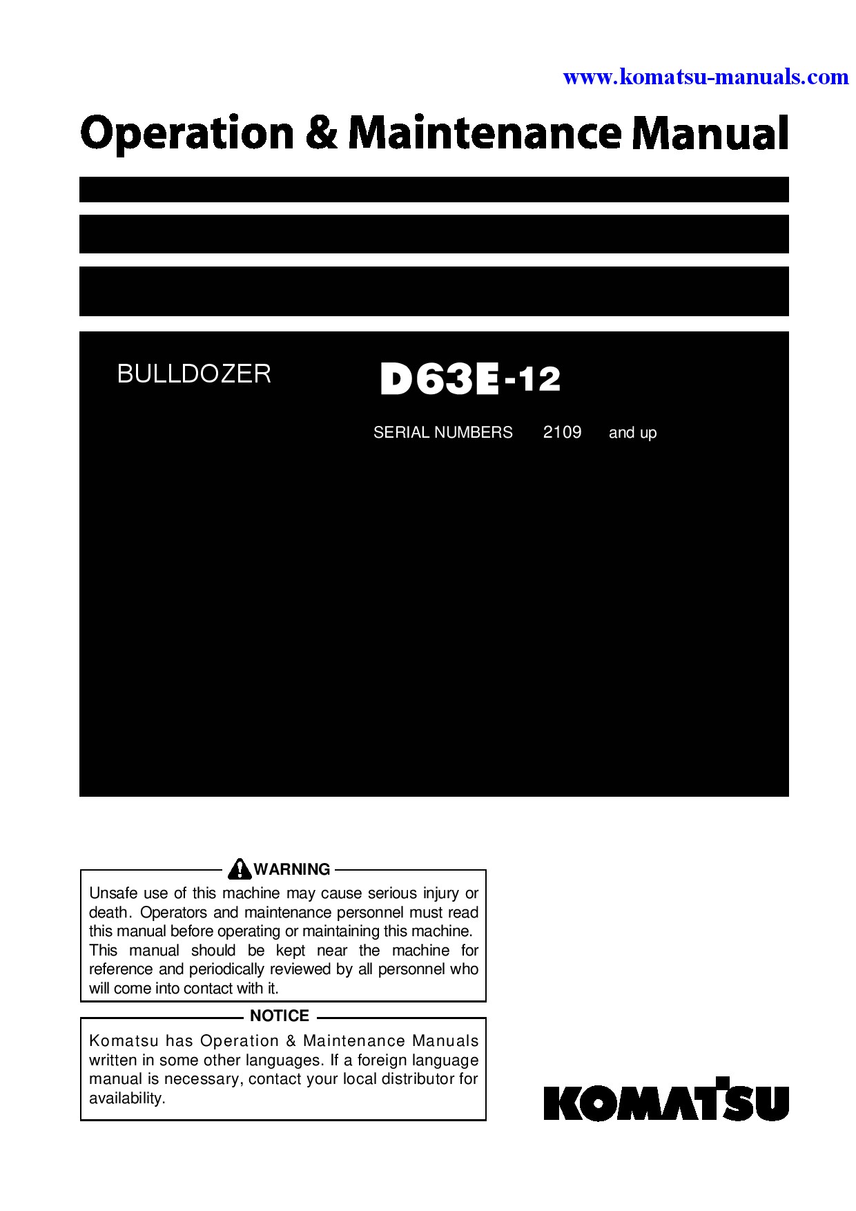 Komatsu d63e-12(jpn)-trimming dozer for china operation and maintenance manuals bulldozers download Komatsu d63e-12(jpn)-trimming dozer for china operation and maintenance manuals bulldozers download