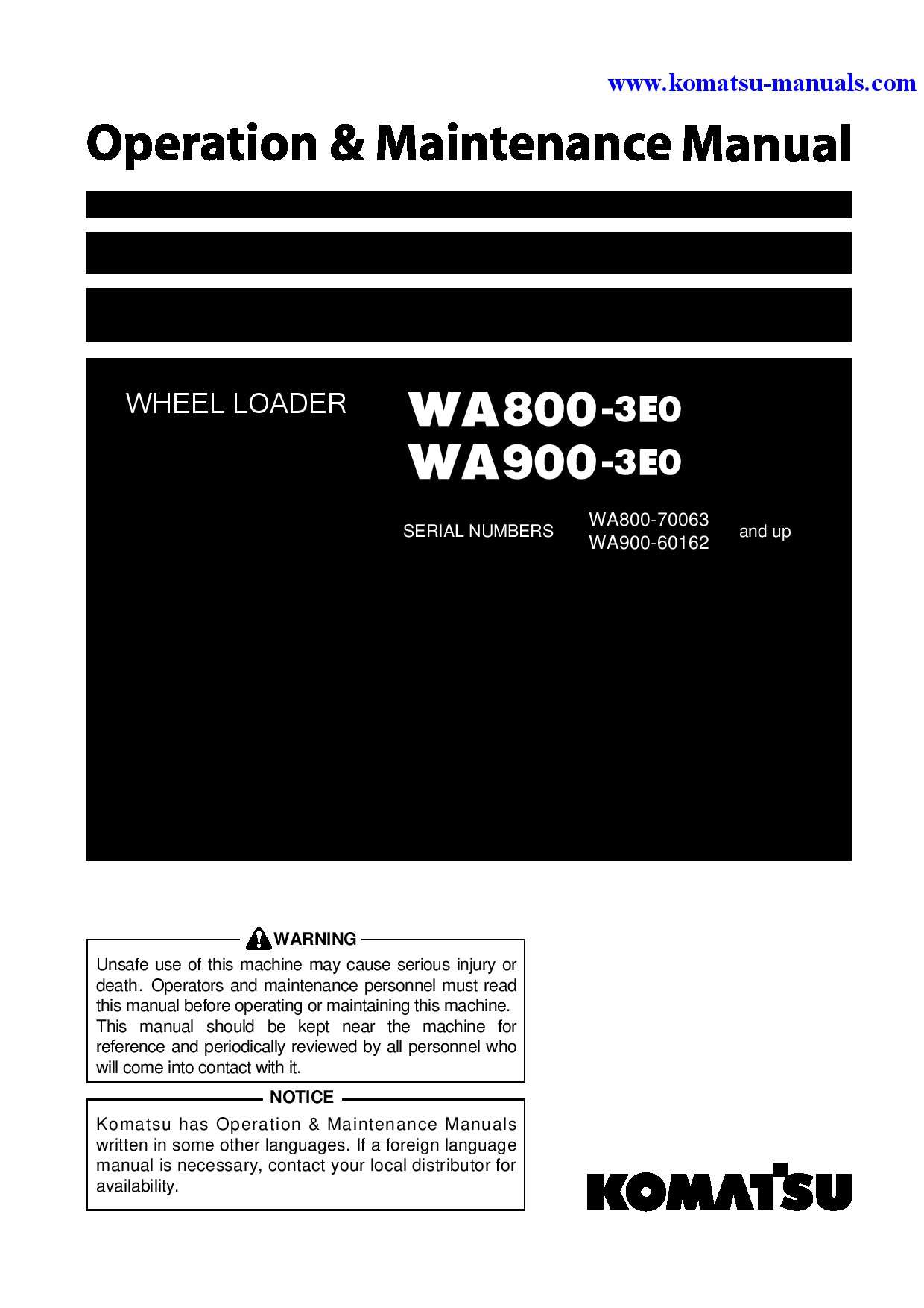 Komatsu wa800-3(jpn)-tier2 operation and maintenance manuals wheel loaders download Komatsu wa800-3(jpn)-tier2 operation and maintenance manuals wheel loaders download