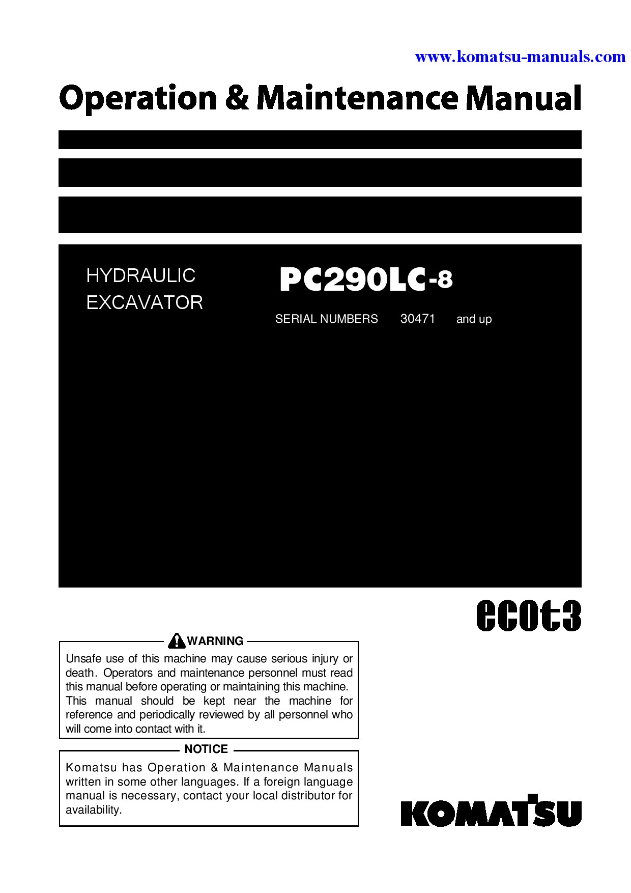 Komatsu pc290lc-8(jpn) operation and maintenance manuals excavators crawler download Komatsu pc290lc-8(jpn) operation and maintenance manuals excavators crawler download