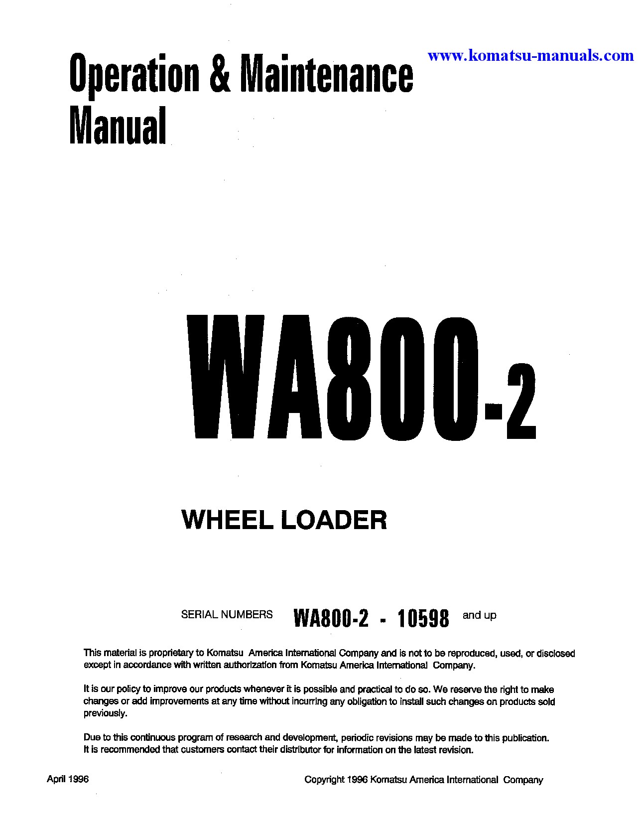 Komatsu wa800-2(jpn) operation and maintenance manuals wheel loaders download Komatsu wa800-2(jpn) operation and maintenance manuals wheel loaders download