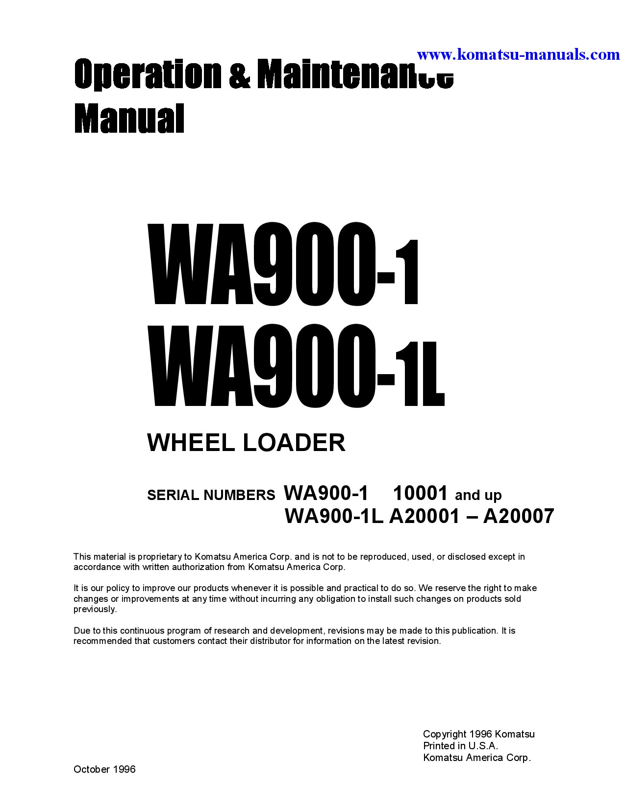 Komatsu wa900-1(jpn) operation and maintenance manuals wheel loaders download Komatsu wa900-1(jpn) operation and maintenance manuals wheel loaders download