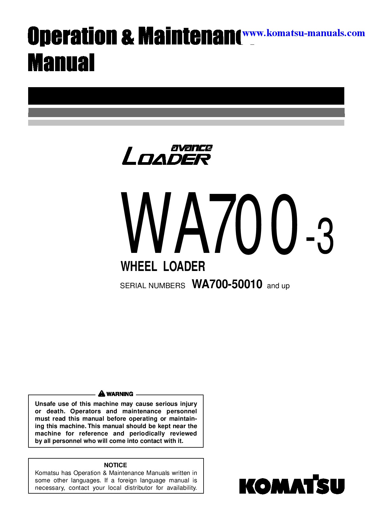 Komatsu wa700-3(jpn) operation and maintenance manuals wheel loaders download Komatsu wa700-3(jpn) operation and maintenance manuals wheel loaders download