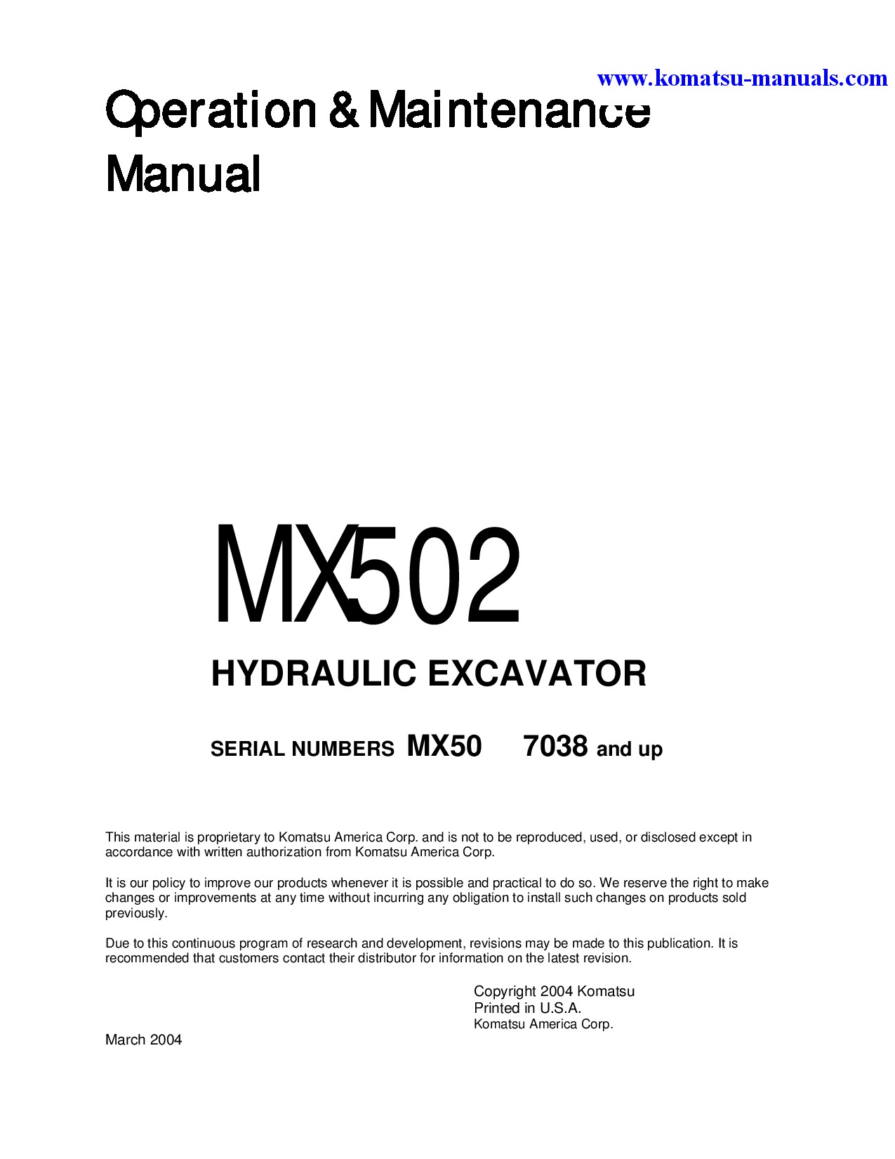 Komatsu mx502(jpn) operation and maintenance manuals excavators crawler download Komatsu mx502(jpn) operation and maintenance manuals excavators crawler download