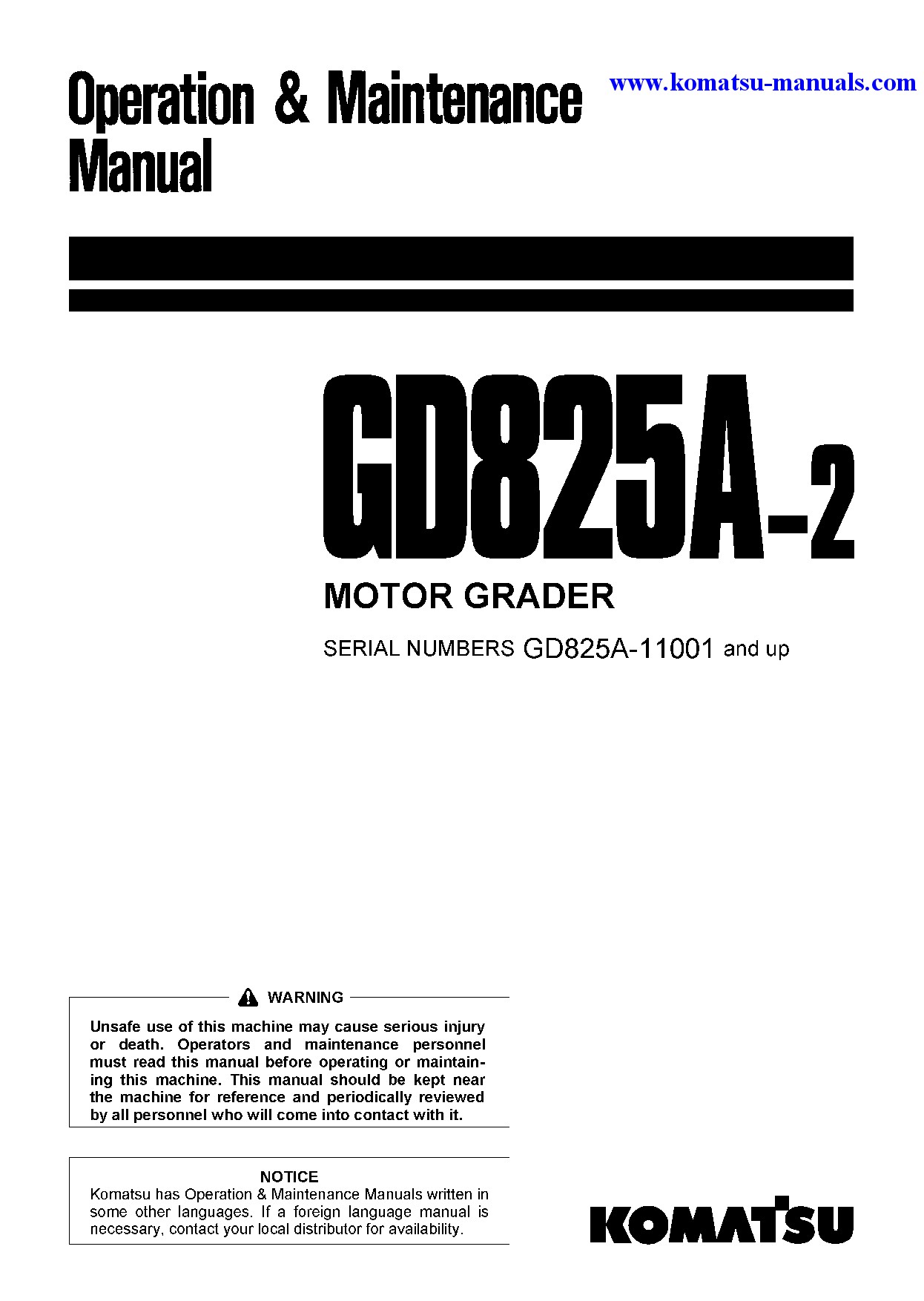 Komatsu gd825a-2(jpn) operation and maintenance manuals motor graders download Komatsu gd825a-2(jpn) operation and maintenance manuals motor graders download