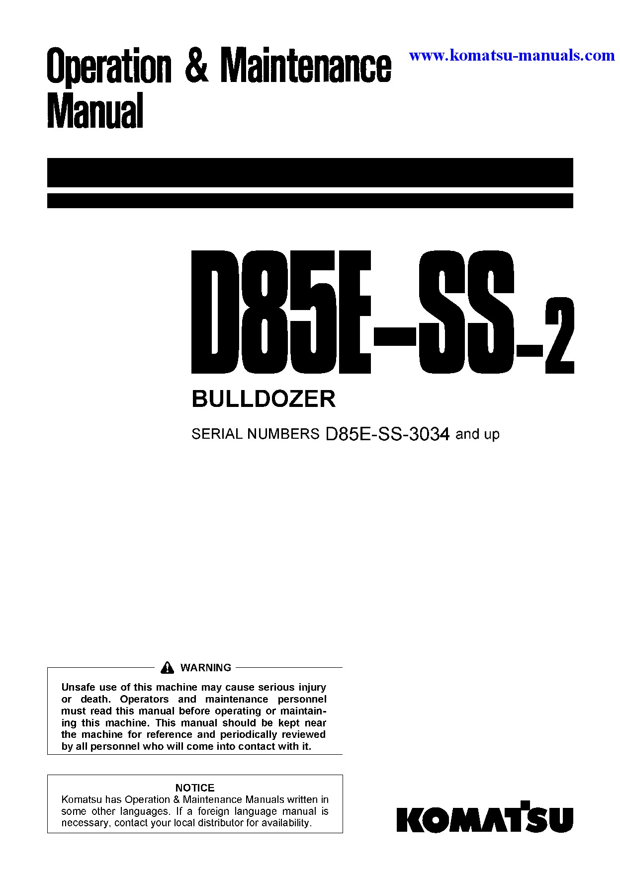 Komatsu d85ess-2(jpn) operation and maintenance manuals crawler loaders download Komatsu d85ess-2(jpn) operation and maintenance manuals crawler loaders download