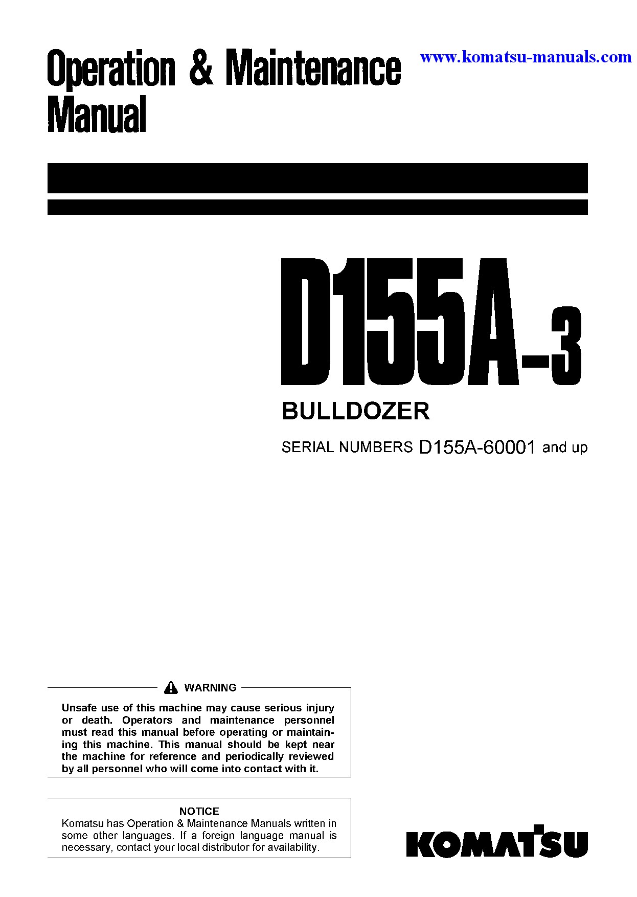 Komatsu d155a-3(jpn) operation and maintenance manuals bulldozers download Komatsu d155a-3(jpn) operation and maintenance manuals bulldozers download