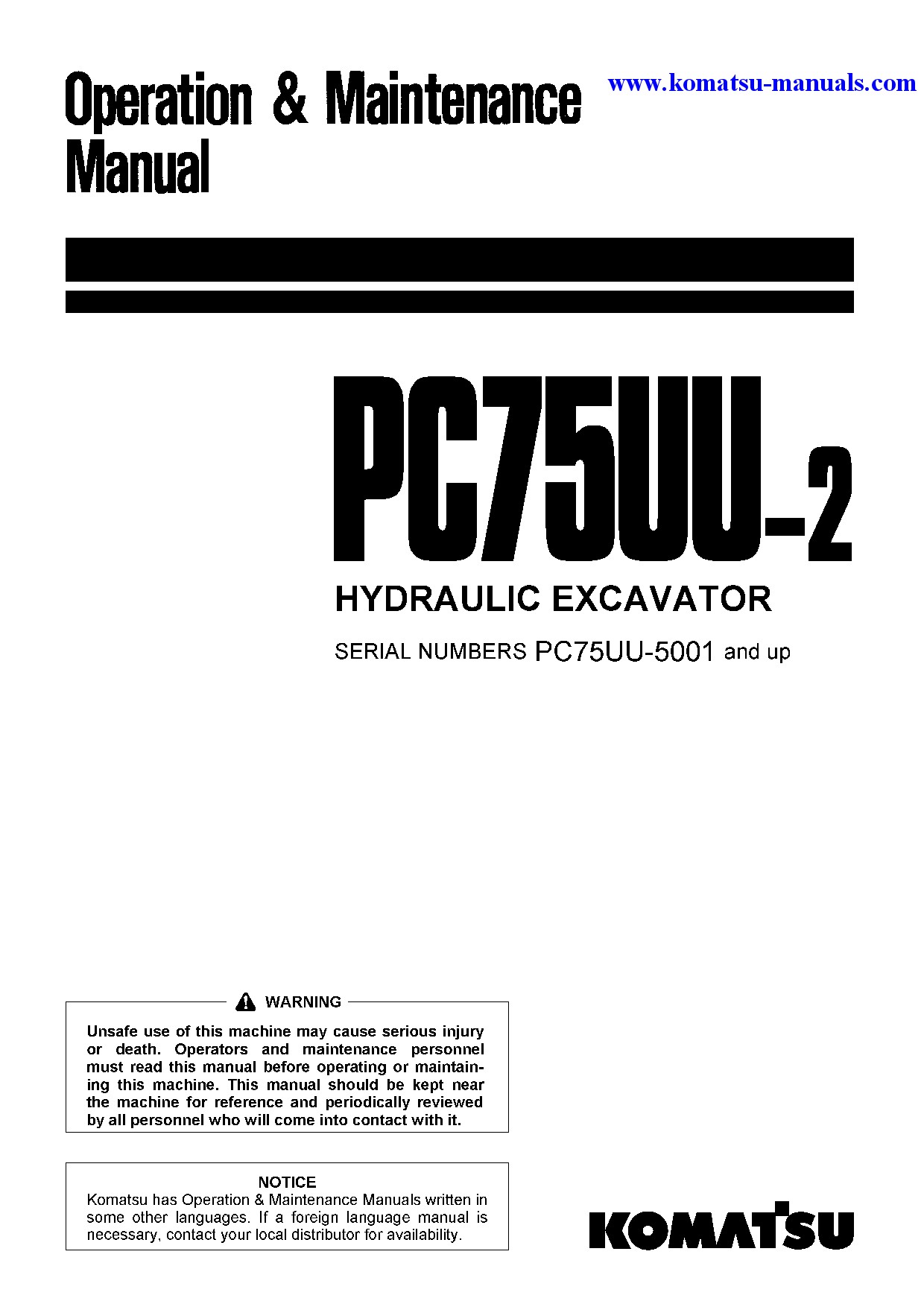 Komatsu pc75uu-2(jpn) operation and maintenance manuals excavators crawler download Komatsu pc75uu-2(jpn) operation and maintenance manuals excavators crawler download