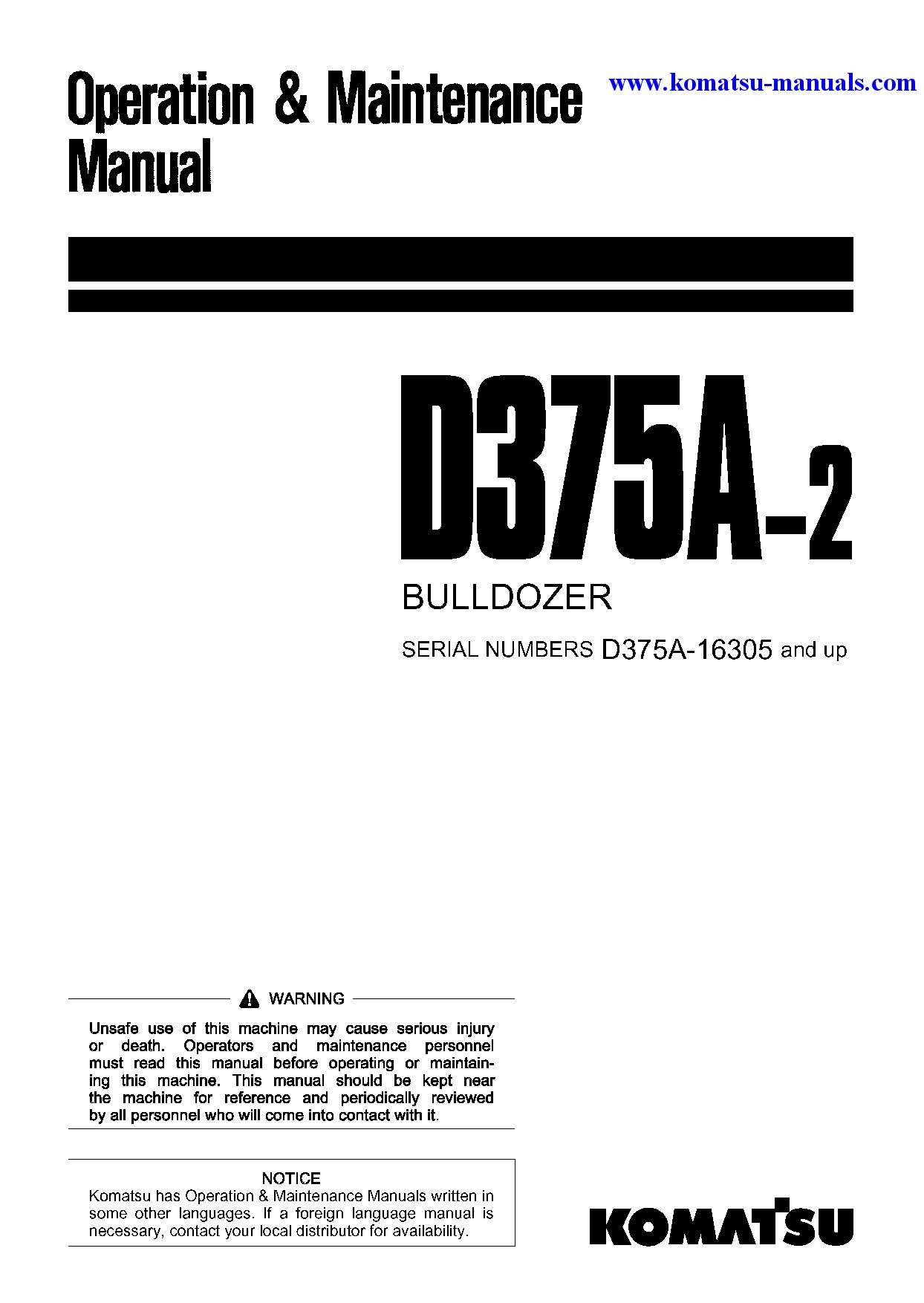 Komatsu d375a-2(jpn) operation and maintenance manuals bulldozers download Komatsu d375a-2(jpn) operation and maintenance manuals bulldozers download