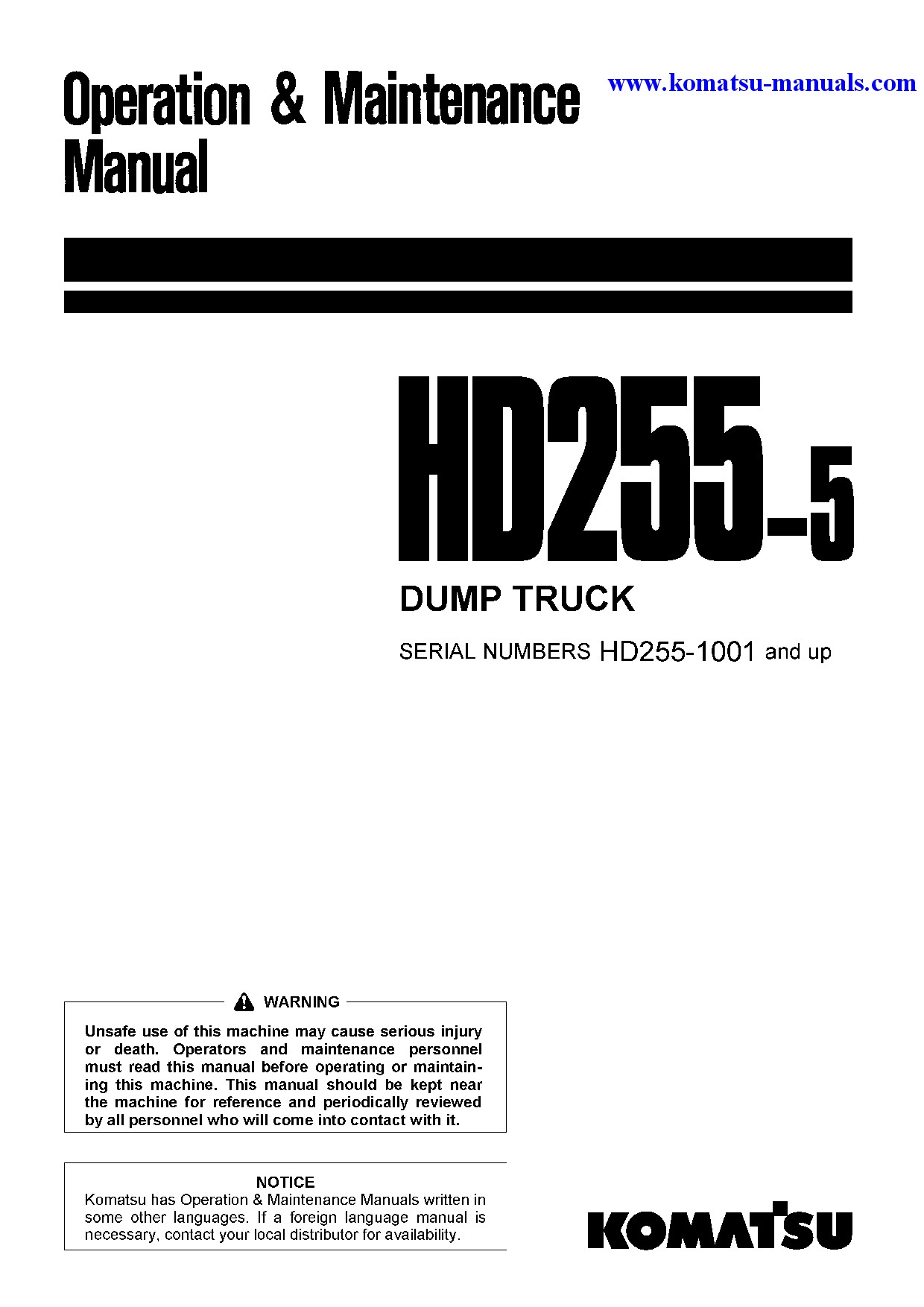 Komatsu hd255-5(jpn) operation and maintenance manuals dumptrucks rigid download Komatsu hd255-5(jpn) operation and maintenance manuals dumptrucks rigid download