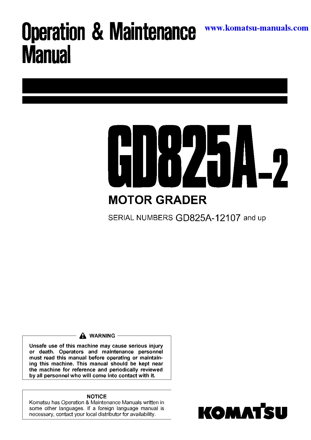 Komatsu gd825a-2(jpn) operation and maintenance manuals motor graders download Komatsu gd825a-2(jpn) operation and maintenance manuals motor graders download