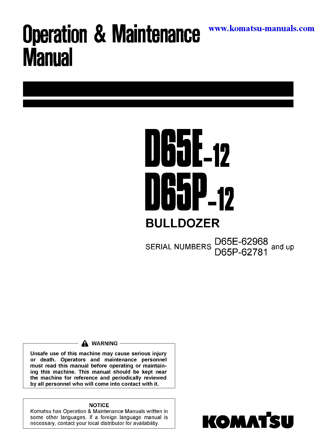 Komatsu d65p-12(jpn) operation and maintenance manuals crawler loaders download Komatsu d65p-12(jpn) operation and maintenance manuals crawler loaders download