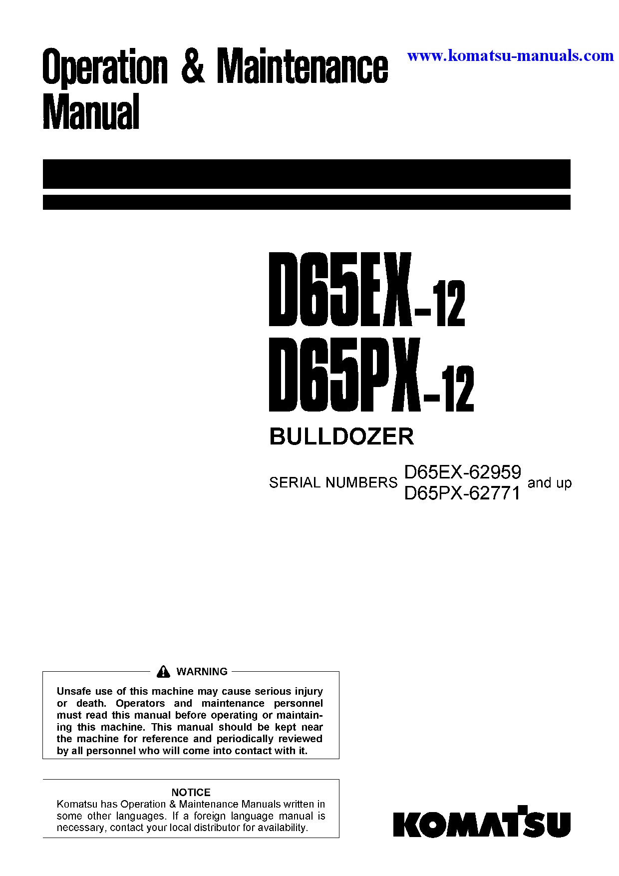 Komatsu d65ex-12(jpn) operation and maintenance manuals crawler loaders download Komatsu d65ex-12(jpn) operation and maintenance manuals crawler loaders download
