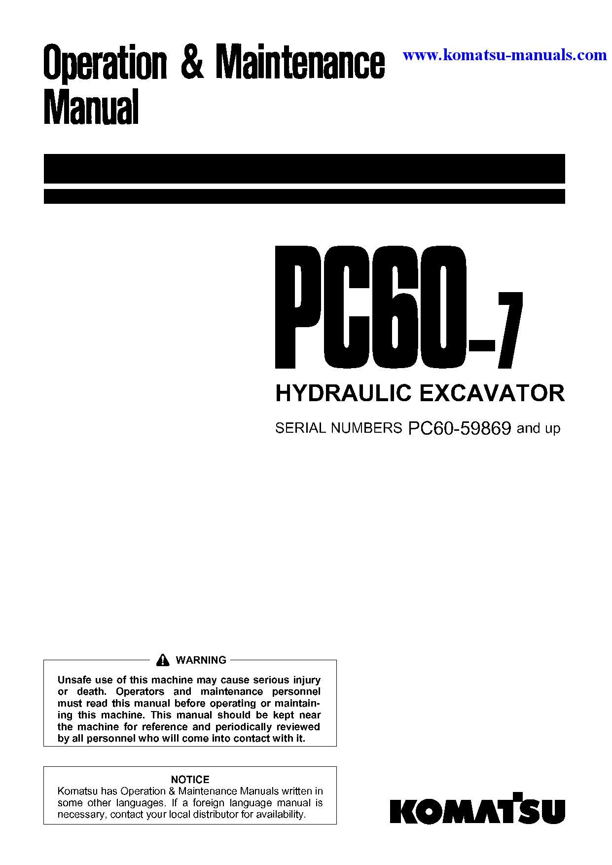 Komatsu pc60-7(jpn) operation and maintenance manuals excavators crawler download Komatsu pc60-7(jpn) operation and maintenance manuals excavators crawler download