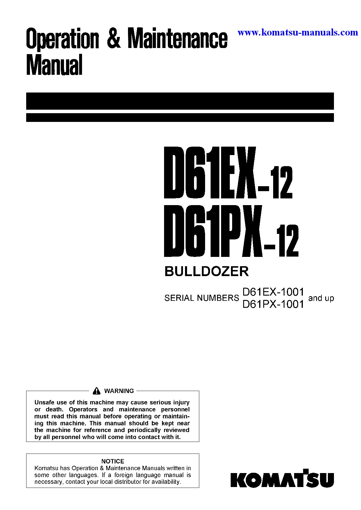 Komatsu d61ex-12(jpn) operation and maintenance manuals crawler loaders download Komatsu d61ex-12(jpn) operation and maintenance manuals crawler loaders download
