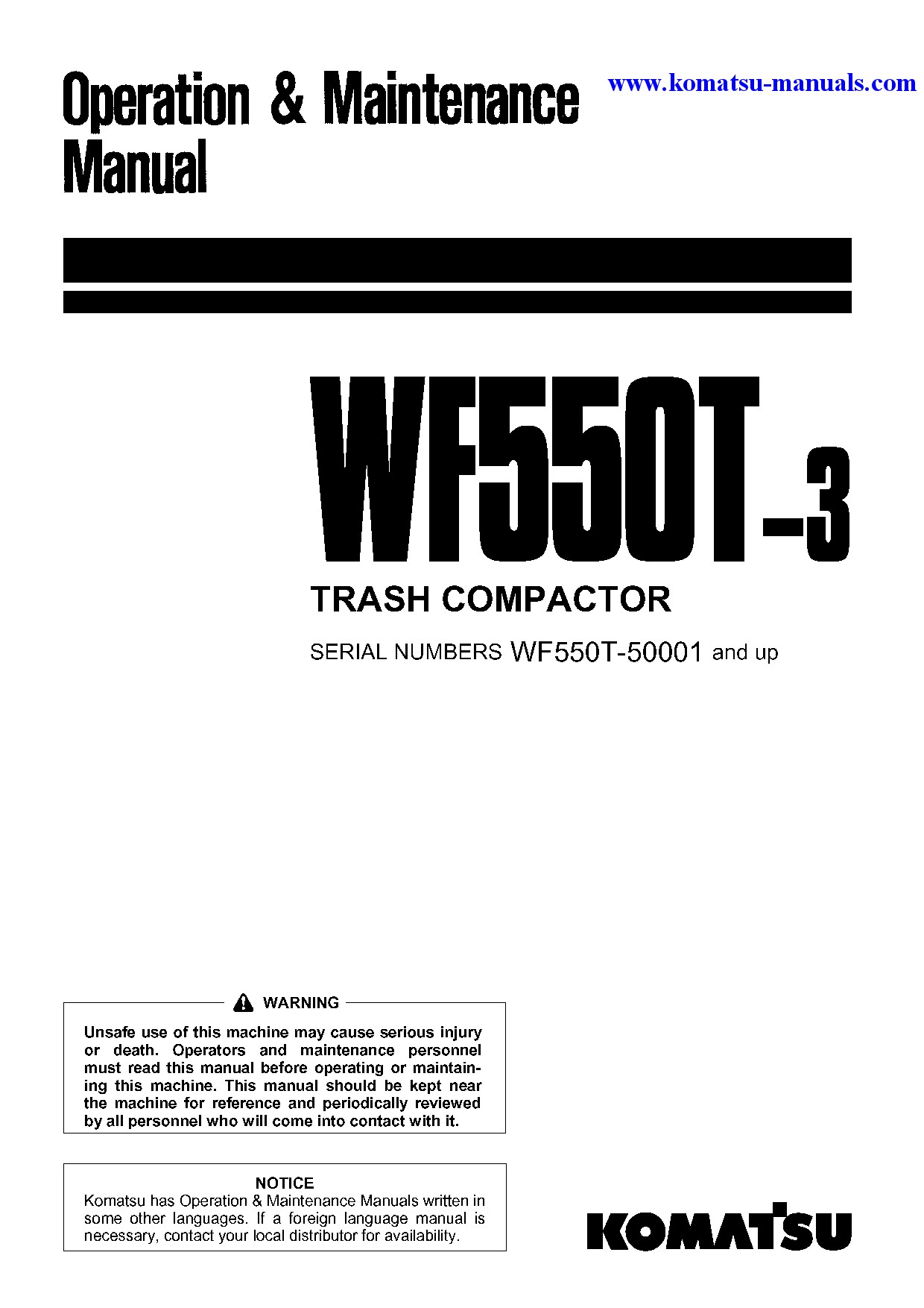 Komatsu wf550t-3(jpn) operation and maintenance manuals trash compactors download Komatsu wf550t-3(jpn) operation and maintenance manuals trash compactors download