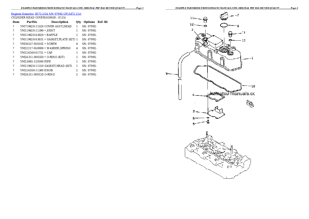 Komatsu 3d72-2ga parts books engines download Komatsu 3d72-2ga parts books engines download