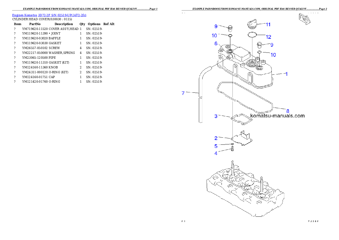Komatsu 3d72-2f parts books engines download Komatsu 3d72-2f parts books engines download