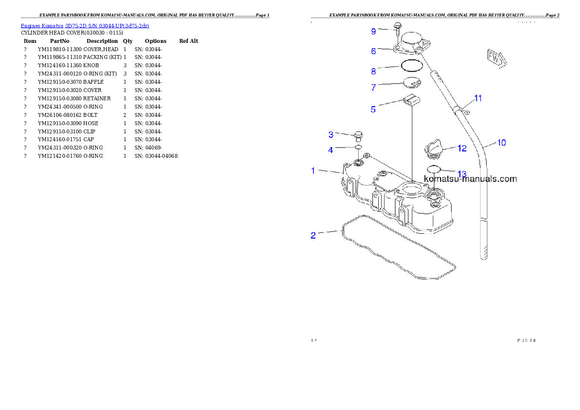 Komatsu 3d75-2d parts books engines download Komatsu 3d75-2d parts books engines download