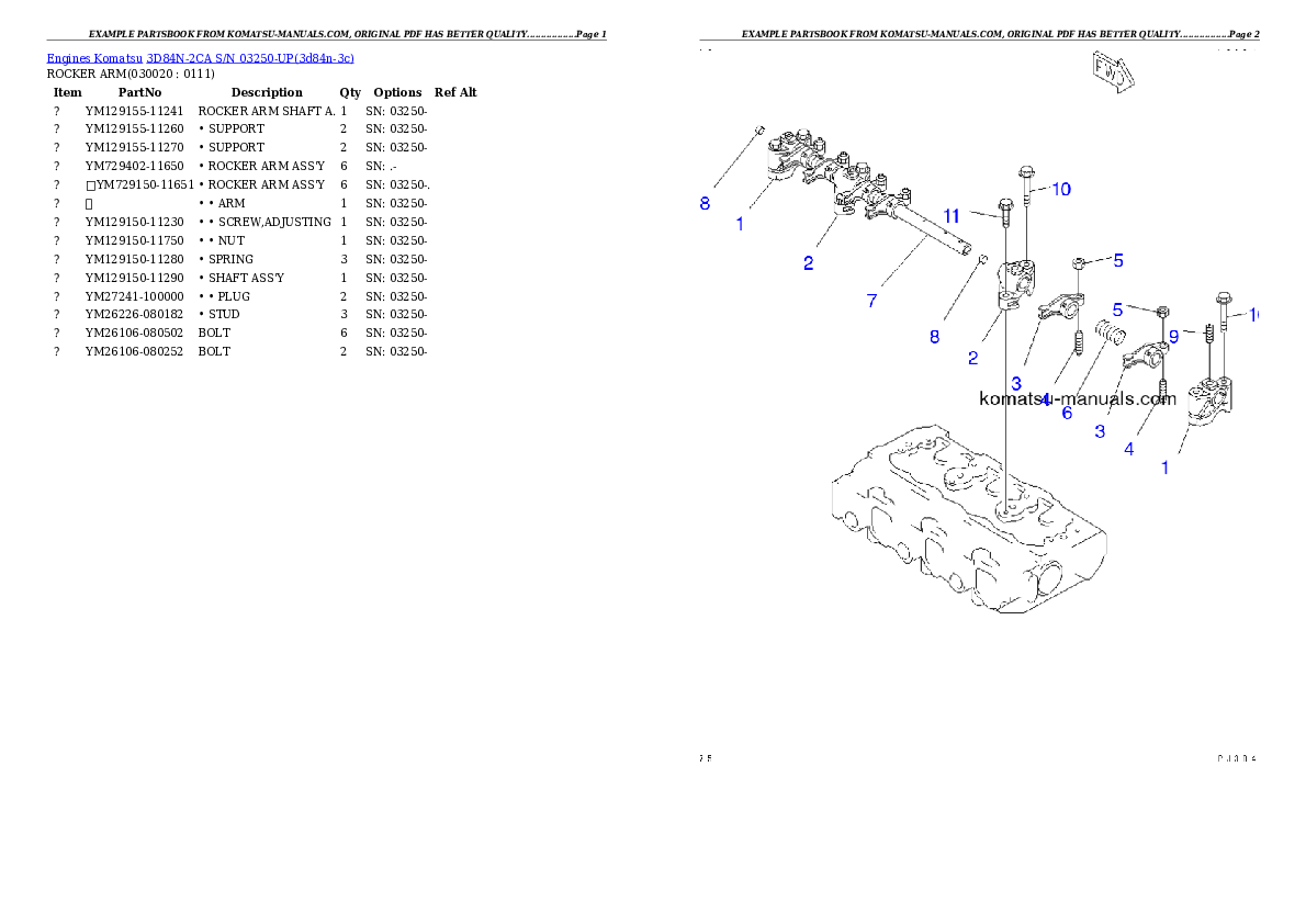 Komatsu 3d84n-2ca parts books engines download Komatsu 3d84n-2ca parts books engines download