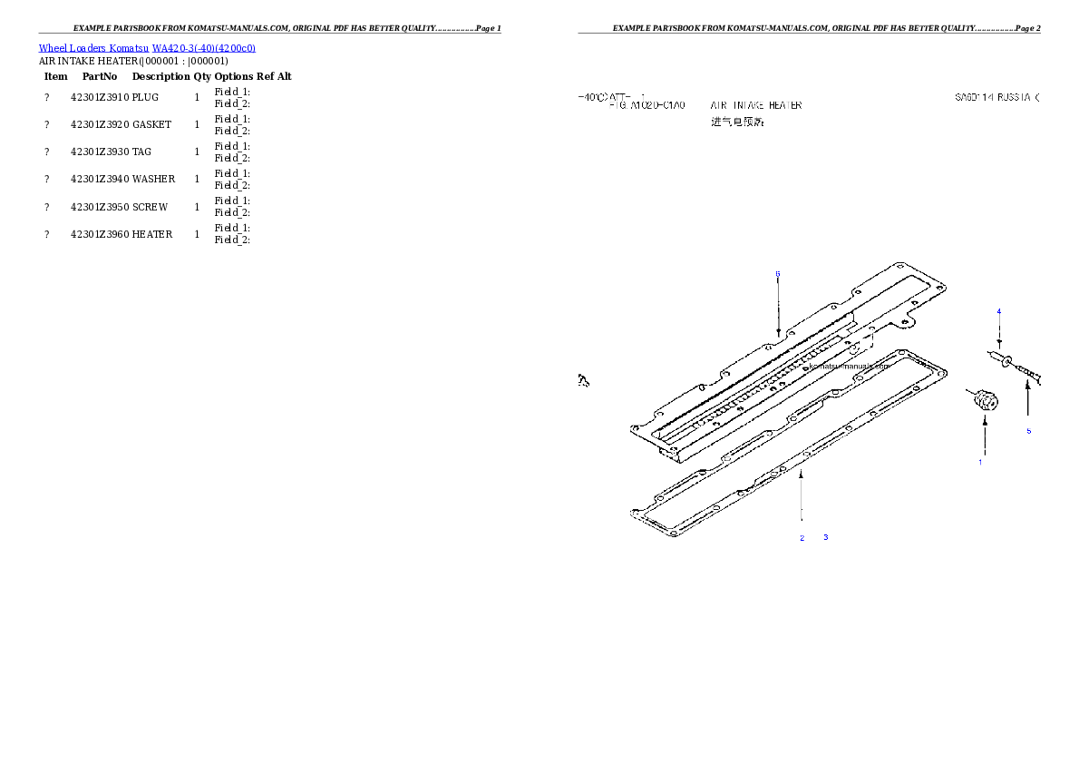 Komatsu wa420-3(-40) partsbook (english) parts books wheel loaders download Komatsu wa420-3(-40) partsbook (english) parts books wheel loaders download