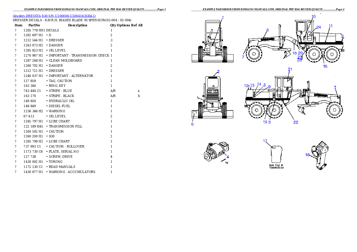 Komatsu 830 parts books graders download Komatsu 830 parts books graders download