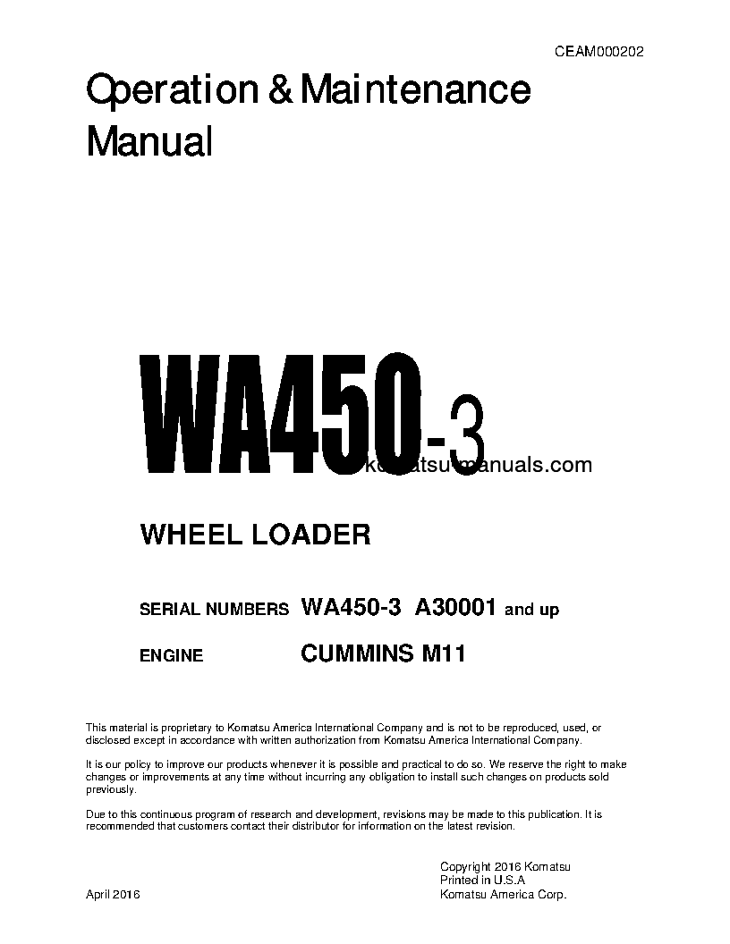 Komatsu wa450-3(usa)-le operation and maintenance manuals wheel loaders download Komatsu wa450-3(usa)-le operation and maintenance manuals wheel loaders download