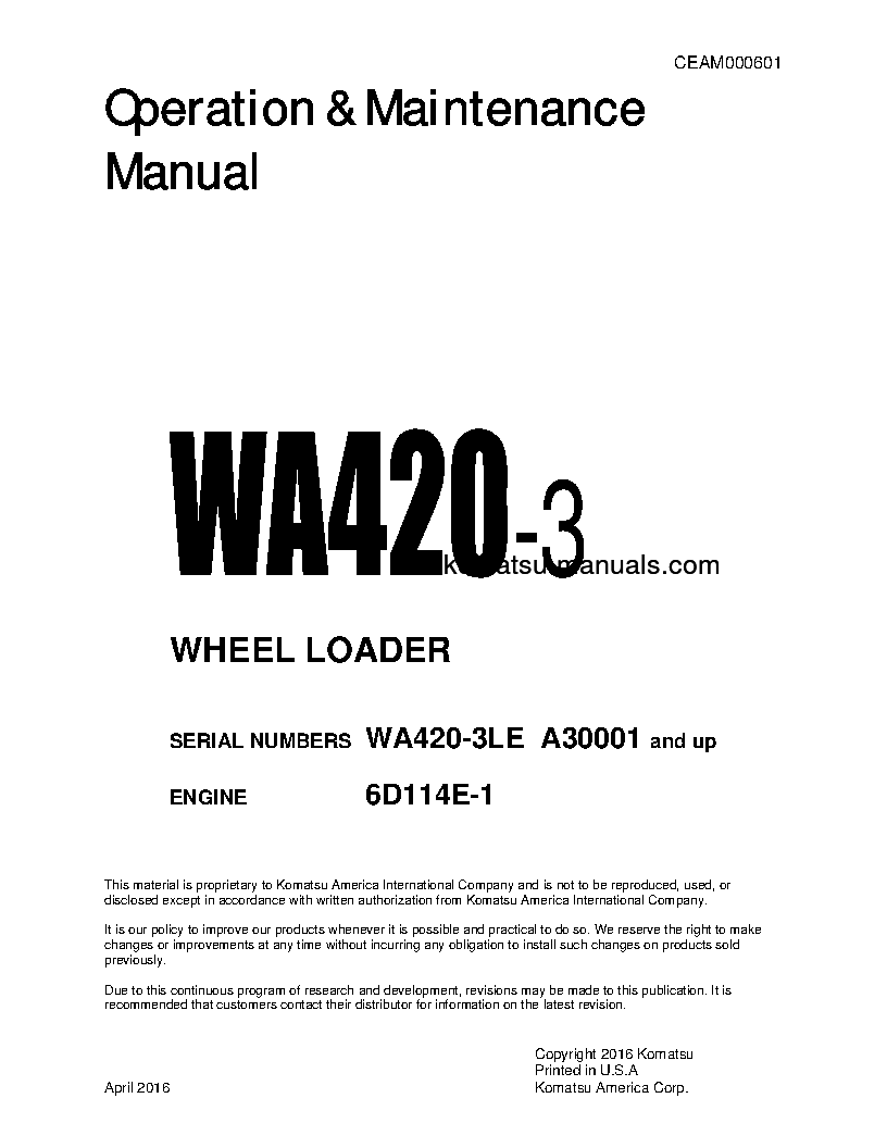 Komatsu wa420-3(usa)-l operation and maintenance manuals wheel loaders download Komatsu wa420-3(usa)-l operation and maintenance manuals wheel loaders download