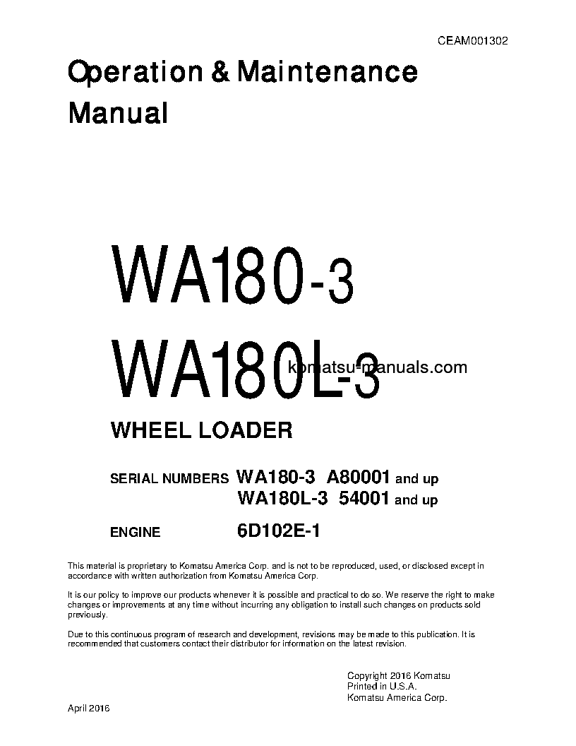 Komatsu wa180-3(usa)-l operation and maintenance manuals wheel loaders download Komatsu wa180-3(usa)-l operation and maintenance manuals wheel loaders download