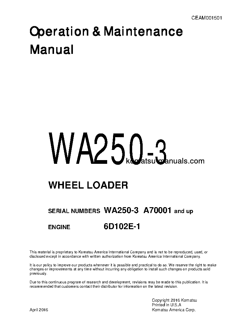 Komatsu wa250-3(usa)-l operation and maintenance manuals wheel loaders download Komatsu wa250-3(usa)-l operation and maintenance manuals wheel loaders download