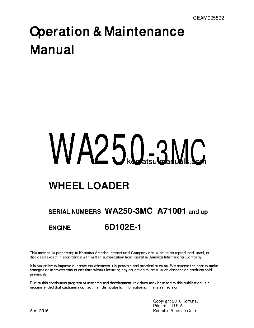 Komatsu wa250-3(usa)-mc operation and maintenance manuals wheel loaders download Komatsu wa250-3(usa)-mc operation and maintenance manuals wheel loaders download