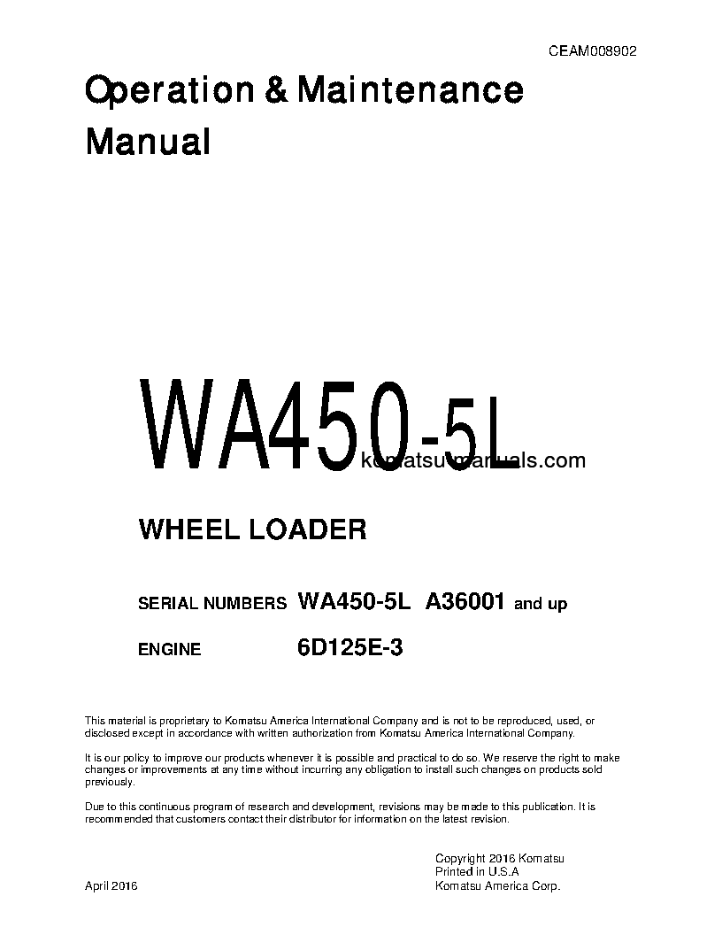 Komatsu wa450-5(usa)-l operation and maintenance manuals wheel loaders download Komatsu wa450-5(usa)-l operation and maintenance manuals wheel loaders download