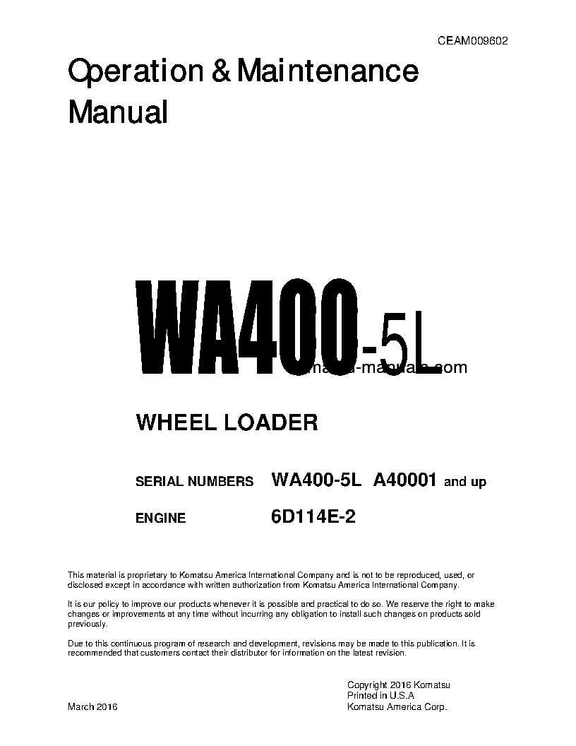 Komatsu wa400-5(usa)-l operation and maintenance manuals wheel loaders download Komatsu wa400-5(usa)-l operation and maintenance manuals wheel loaders download