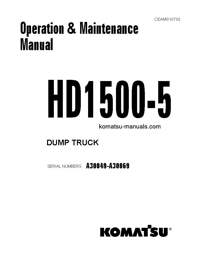 Komatsu hd1500-5(usa) operation and maintenance manuals dumptrucks rigid download Komatsu hd1500-5(usa) operation and maintenance manuals dumptrucks rigid download