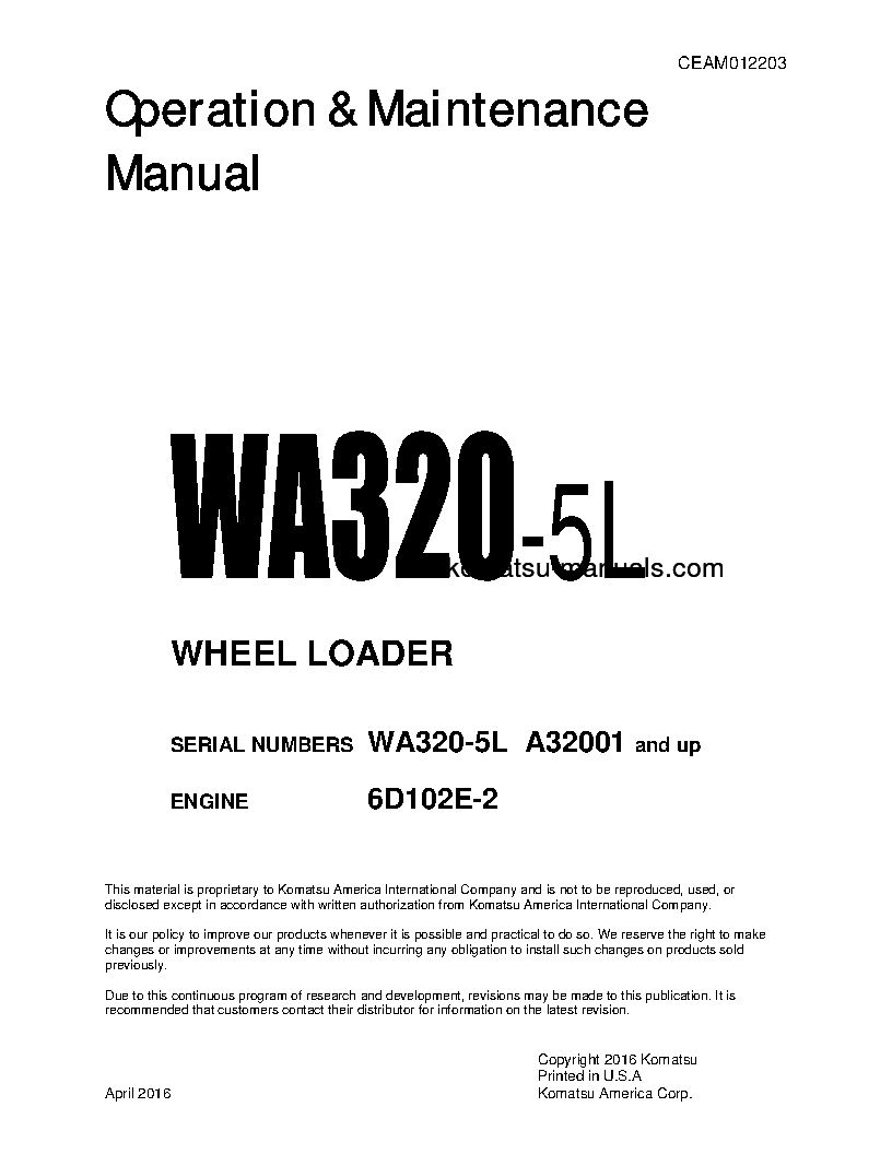 Komatsu wa320-5(usa)-l operation and maintenance manuals wheel loaders download Komatsu wa320-5(usa)-l operation and maintenance manuals wheel loaders download