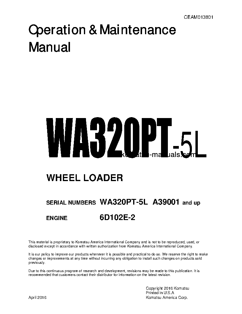 Komatsu wa320pt-5(usa)-l operation and maintenance manuals wheel loaders download Komatsu wa320pt-5(usa)-l operation and maintenance manuals wheel loaders download