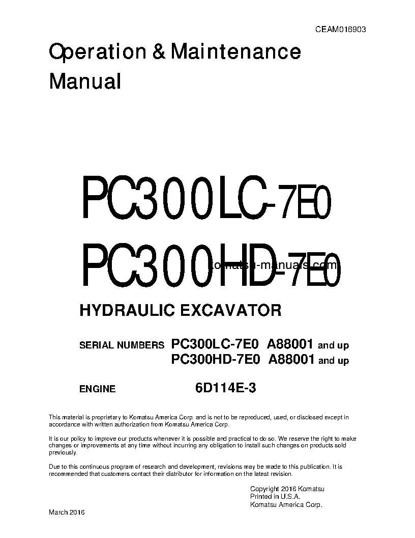 Komatsu pc300hd-7(usa)-tier 3 operation and maintenance manuals excavators crawler download Komatsu pc300hd-7(usa)-tier 3 operation and maintenance manuals excavators crawler download