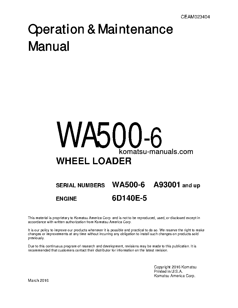 Komatsu wa500-6(usa) operation and maintenance manuals wheel loaders download Komatsu wa500-6(usa) operation and maintenance manuals wheel loaders download