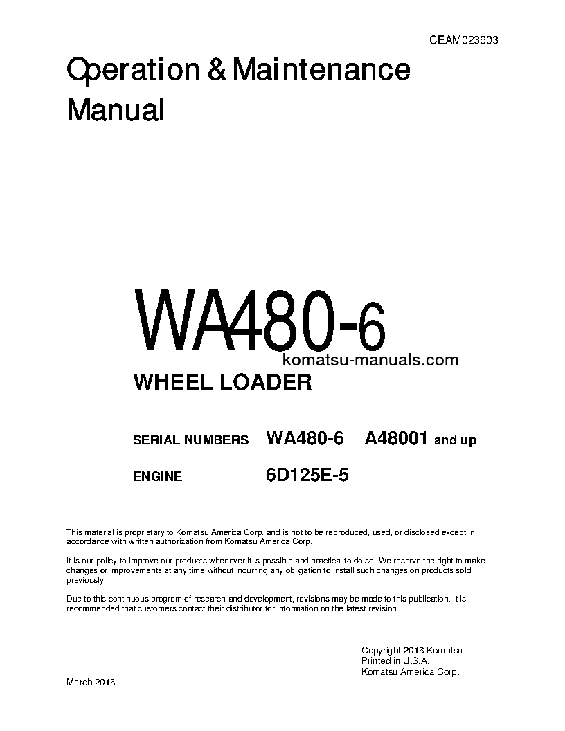 Komatsu wa480-6(usa) operation and maintenance manuals wheel loaders download Komatsu wa480-6(usa) operation and maintenance manuals wheel loaders download