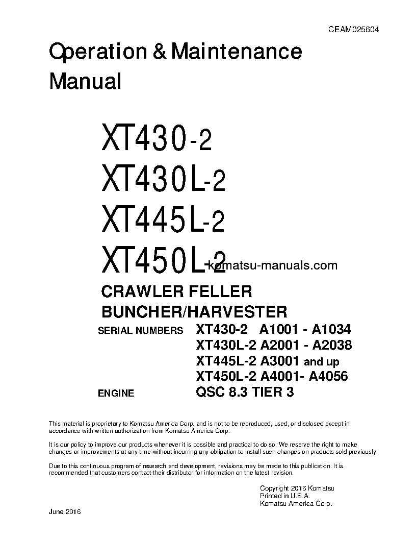 Komatsu xt430-2(usa) operation and maintenance manuals harvesters download Komatsu xt430-2(usa) operation and maintenance manuals harvesters download