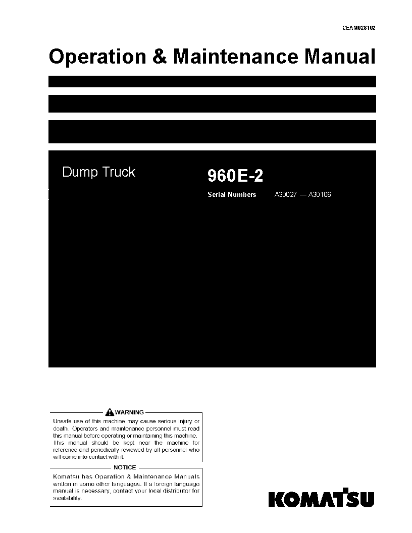 Komatsu 960e-2(usa) operation and maintenance manuals dumptrucks rigid download Komatsu 960e-2(usa) operation and maintenance manuals dumptrucks rigid download