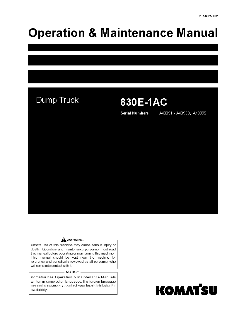 Komatsu 830e-1(usa)-ac operation and maintenance manuals forwarders download Komatsu 830e-1(usa)-ac operation and maintenance manuals forwarders download