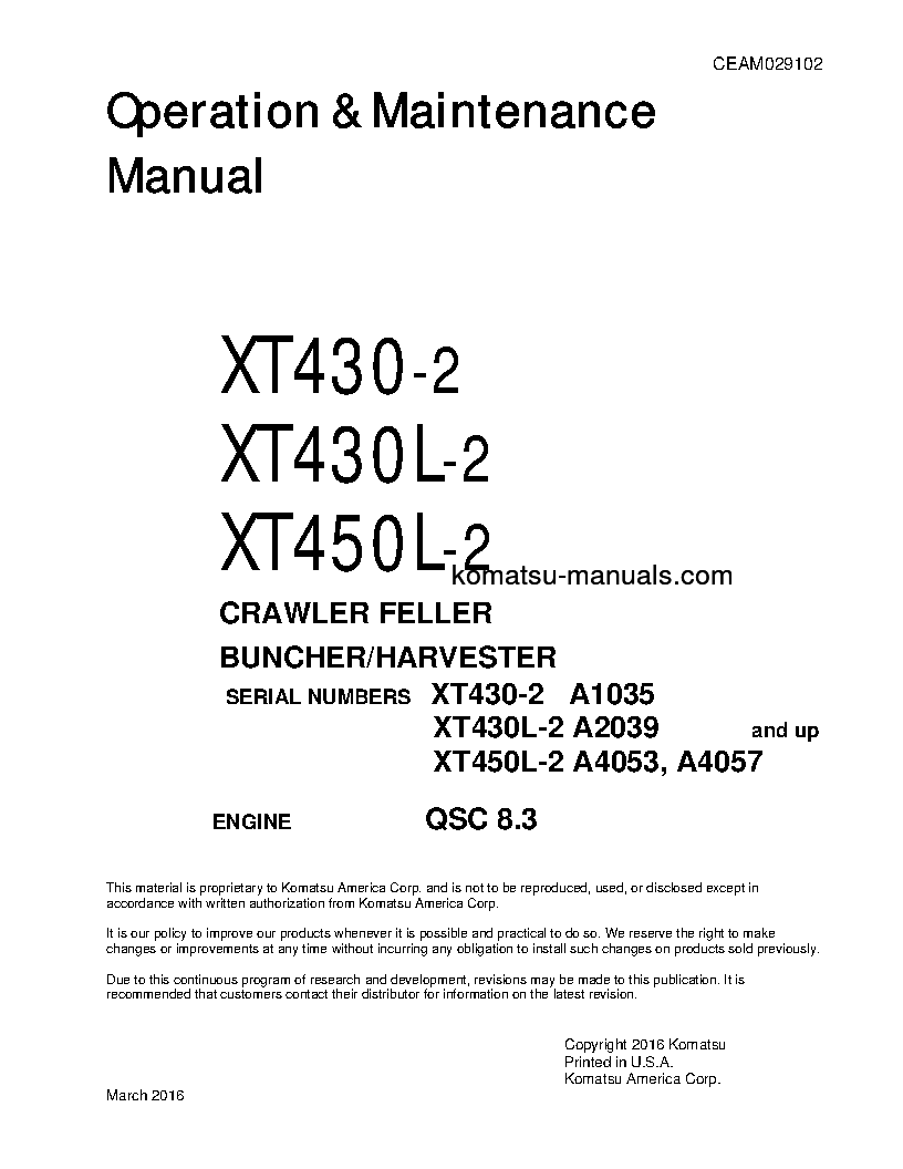 Komatsu xt450l-2(usa) operation and maintenance manuals harvesters download Komatsu xt450l-2(usa) operation and maintenance manuals harvesters download