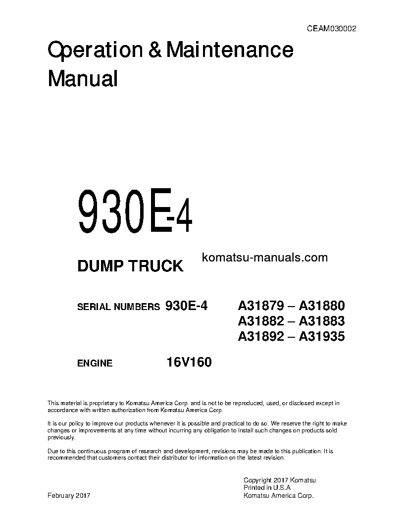 Komatsu 930e-4(usa) operation and maintenance manuals dumptrucks rigid download Komatsu 930e-4(usa) operation and maintenance manuals dumptrucks rigid download