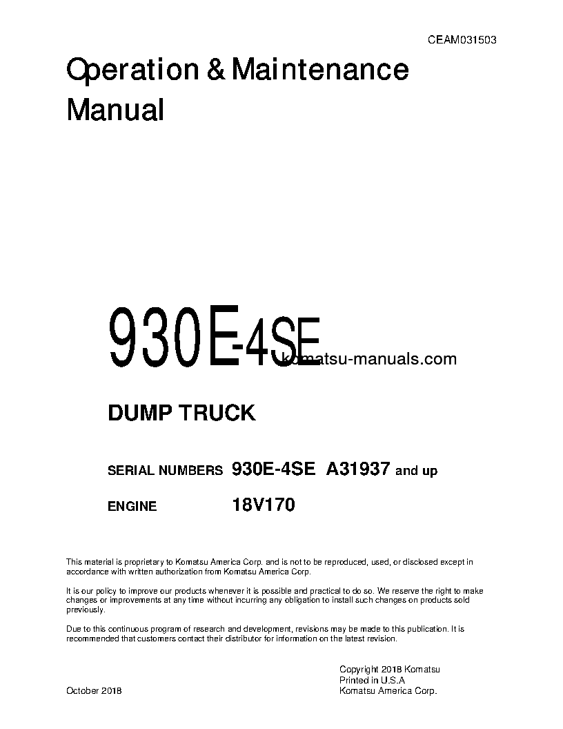 Komatsu 930e-4(usa)-se operation and maintenance manuals dumptrucks rigid download Komatsu 930e-4(usa)-se operation and maintenance manuals dumptrucks rigid download
