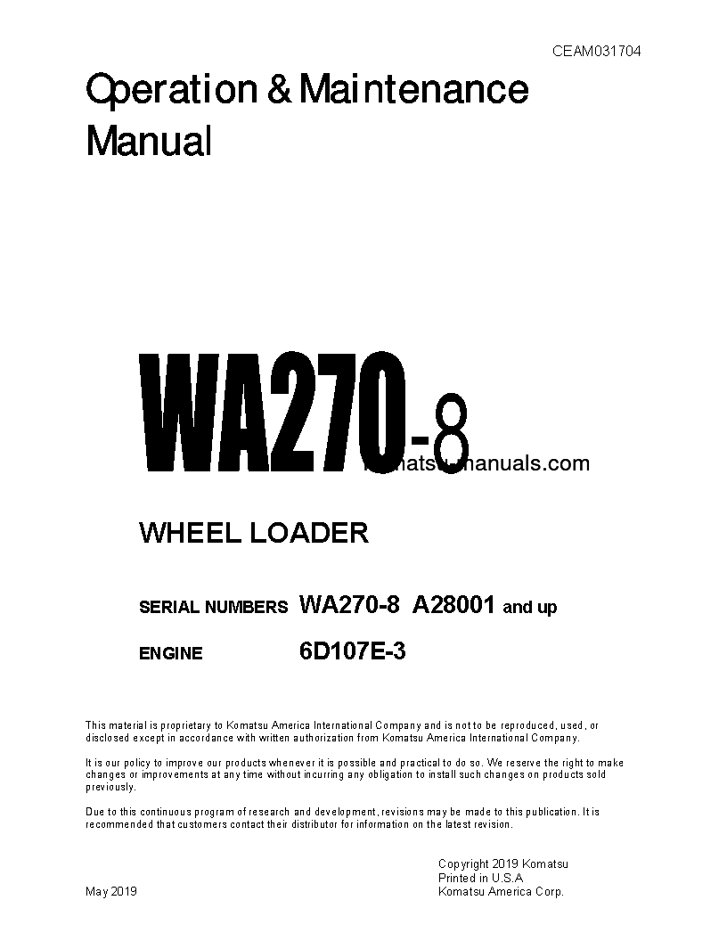 Komatsu wa270-8(usa) operation and maintenance manuals wheel loaders download Komatsu wa270-8(usa) operation and maintenance manuals wheel loaders download