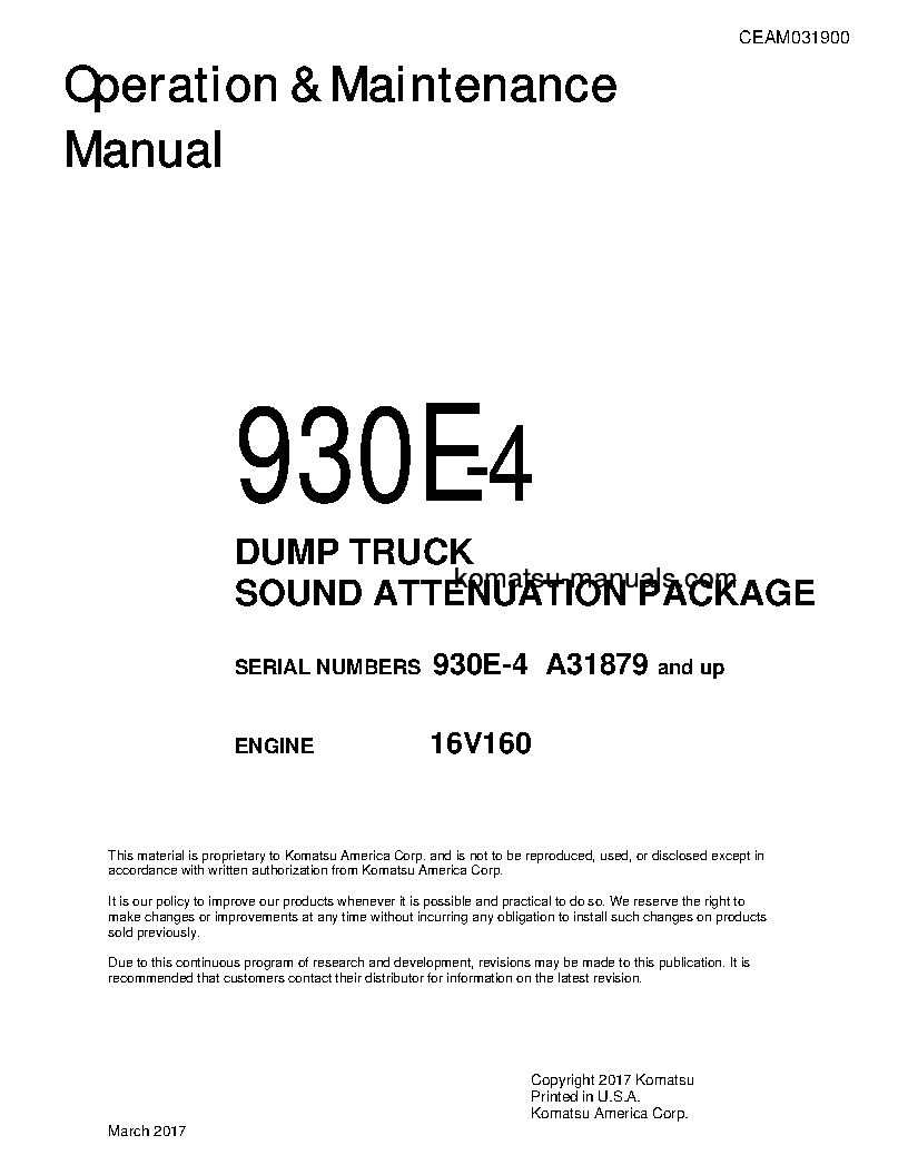 Komatsu 930e-4(usa) operation and maintenance manuals dumptrucks rigid download Komatsu 930e-4(usa) operation and maintenance manuals dumptrucks rigid download