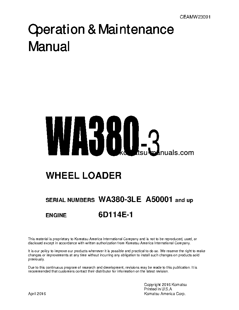 Komatsu wa380-3(usa)-l operation and maintenance manuals wheel loaders download Komatsu wa380-3(usa)-l operation and maintenance manuals wheel loaders download