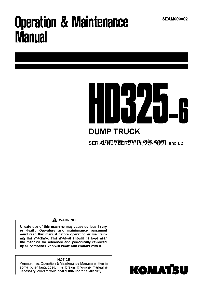 Komatsu hd325-6(jpn) operation and maintenance manuals dumptrucks rigid download Komatsu hd325-6(jpn) operation and maintenance manuals dumptrucks rigid download