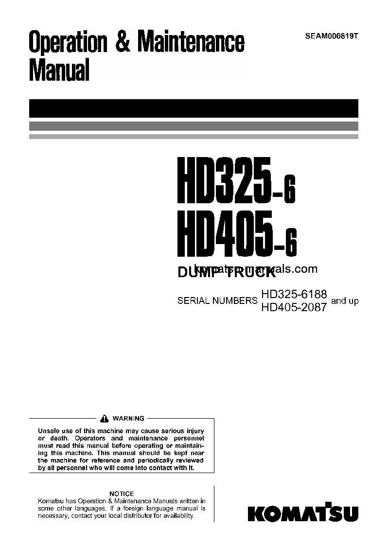 Komatsu hd325-6(jpn) operation and maintenance manuals dumptrucks rigid download Komatsu hd325-6(jpn) operation and maintenance manuals dumptrucks rigid download